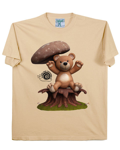 Bear Sitting on Mushroom - Tan Tee