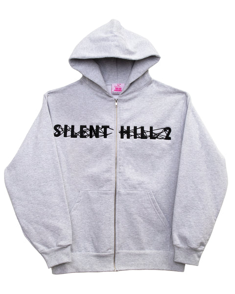 Silent Hill 2 Embroidery Logo - Heather Grey Zip-Up Fleece Hoodie